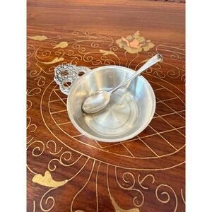 Vintage Woodbury Pewter Salt Cellar with Spoon, 2.25"